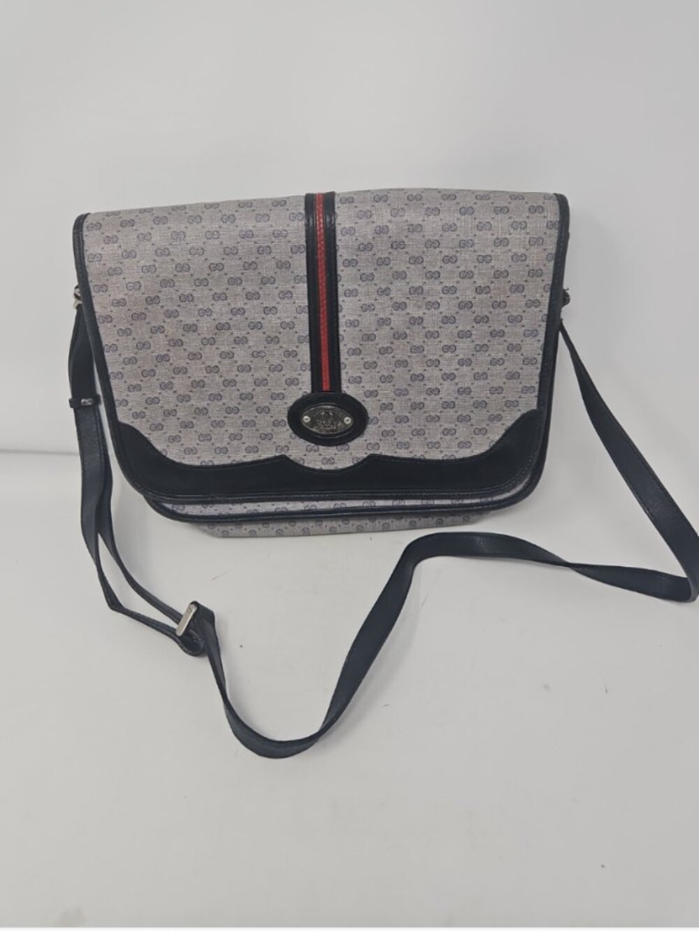 Vintage 80s Gucci Micro GG Monogram Logo Crossbody Flap Bag Purse Leather Canvas